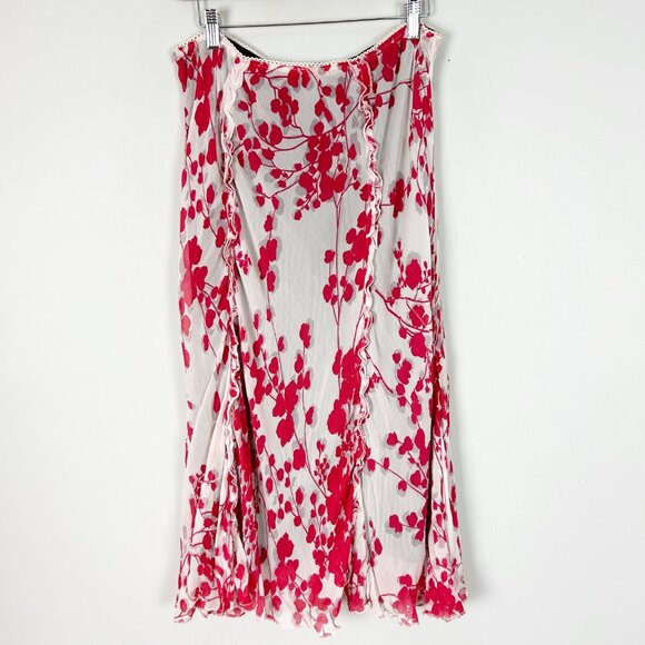 Y2K Lola P. Pale Pink & Red Floral Midi Skirt Ruffle Pull On Size XL Women's - Picture 1 of 4
